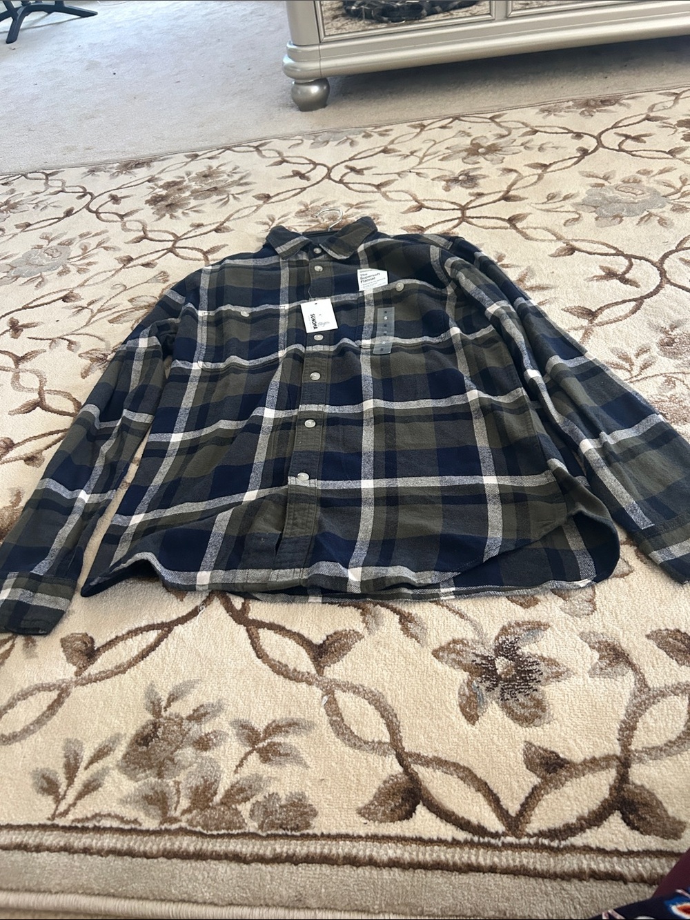 Sonoma Navy and Olive Plaid Button-Down Shirt